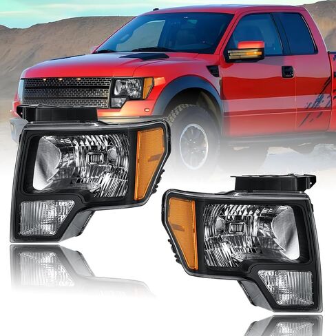 المصابيح الأمامية ث/عمود LED لـ 04-08 Ford F150 06-08 لينكولن مارك LT الأضواء الأمامية تحل محل عاكس الإسكان الأسود الكهرماني in Kuwait