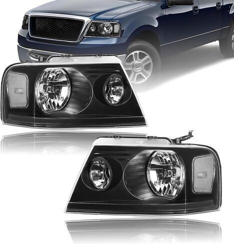المصابيح الأمامية ث/عمود LED لـ 04-08 Ford F150 06-08 لينكولن مارك LT الأضواء الأمامية تحل محل عاكس الإسكان الأسود الكهرماني in Kuwait