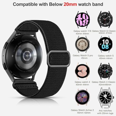 أشرطة Lerobo المرنة متوافقة مع ساعة Samsung Galaxy Watch 8 7 6 5 4 40 مم 44 مم/Galaxy Watch 8 Classic 6 4 Classic 43mm 47mm 42mm 46mm/5 Pro Band 45mm/Active 2,3 Pack 20mm حزام رياضي من النايلون قابل للتعديل in Saudi Arabia
