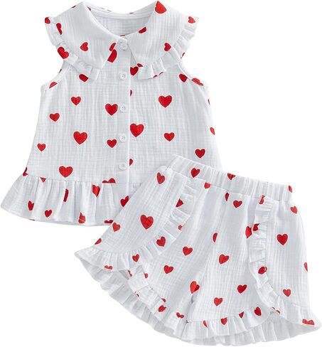Toddler Baby Girl Clothes Summer Doll Collared Sleeveless Ruffle Tops Shorts Set 1T 2T 3T 4T Kids Floral Outfit in Saudi Arabia