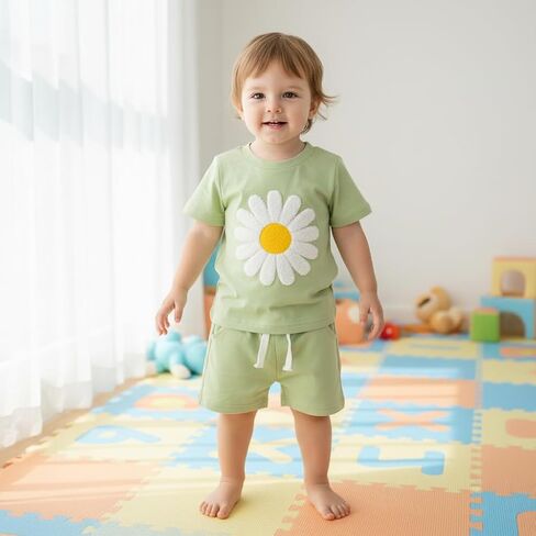 2 Piece Baby Toddler Short Sleeve Set Soft Breathable Lightweight Elastic Pockets for Summer Park Play Outfits in Saudi Arabia