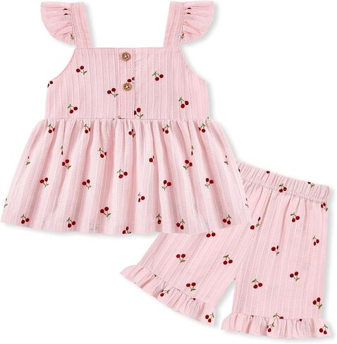SANMIO Toddler Girl Clothes Summer Baby Girl Cute Sleeveless Tank Tops with Bow and Ruffled Shorts 2Pcs Outfits Set in Saudi Arabia