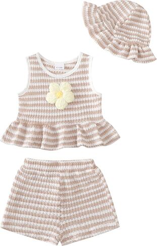 SODLON Baby Girl Clothes Infant Toddler Summer Tank Shorts Outfits 6M-5T | Sleeveless Ruffle Girls Clothing, Baby Vintage Tops Shorts Outfit with Hat, Cute Gifts Casual Beach Vacation Picnic Sets in Saudi Arabia
