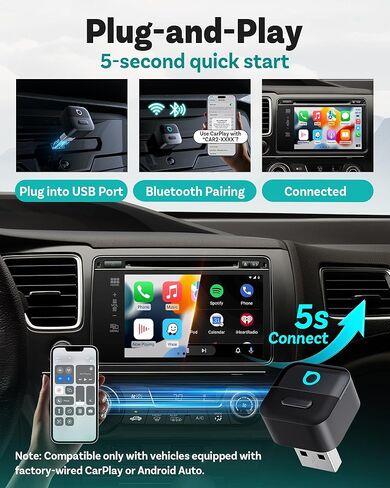 OTTOCAST Mini Pico Wireless CarPlay & Android Auto Adapter – WiFi 6 + Bluetooth 5.4, Plug & Play, Fast Auto-Reconnect, Ultra-Compact Design, Works with Factory Wired CarPlay Cars in Saudi Arabia