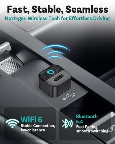 OTTOCAST Mini Pico Wireless CarPlay & Android Auto Adapter – WiFi 6 + Bluetooth 5.4, Plug & Play, Fast Auto-Reconnect, Ultra-Compact Design, Works with Factory Wired CarPlay Cars in Saudi Arabia