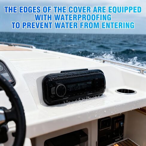 STUDIOFINIX Durable Water Resistant Radio Stereo Cover Waterproof Boat Stereo Protector Shield with Flip-Up Door UV-Resistant ABS Housing, Includes Mounting Gasket (Black) in Saudi Arabia