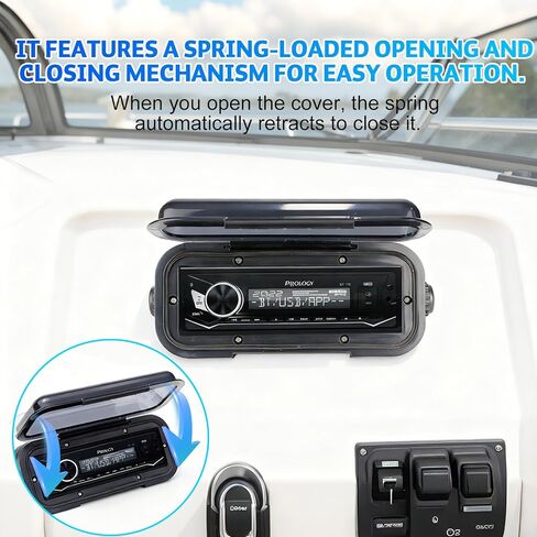 STUDIOFINIX Durable Water Resistant Radio Stereo Cover Waterproof Boat Stereo Protector Shield with Flip-Up Door UV-Resistant ABS Housing, Includes Mounting Gasket (Black) in Saudi Arabia