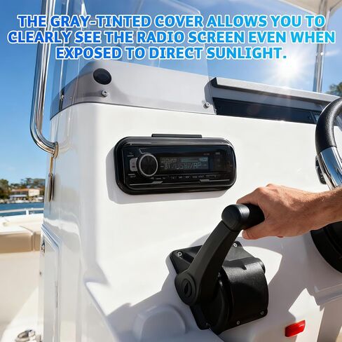 STUDIOFINIX Durable Water Resistant Radio Stereo Cover Waterproof Boat Stereo Protector Shield with Flip-Up Door UV-Resistant ABS Housing, Includes Mounting Gasket (Black) in Saudi Arabia