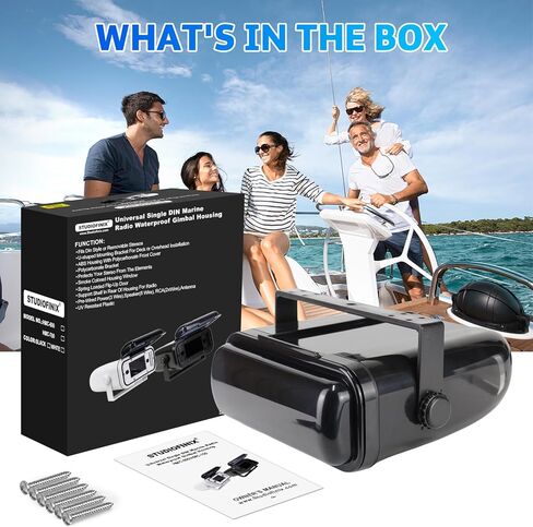 STUDIOFINIX Durable Water Resistant Radio Stereo Cover Waterproof Boat Stereo Protector Shield with Flip-Up Door UV-Resistant ABS Housing, Includes Mounting Gasket (Black) in Saudi Arabia