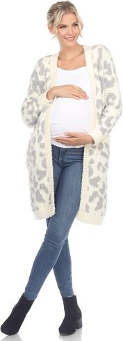 white mark Women's Maternity Leopard Print Open Front Sherpa Coat with Front Pockets in Saudi Arabia