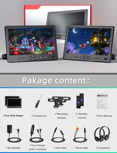 مشغل DVD للسيارة مقاس 10.6 بوصة - مشغل DVD مزدوج محمول من FELEMAN للسيارة مزود بقرص من نوع الشفط، ومشغل DVD لمسند الرأس يشغل نفس الفيلم أو فيلمين مختلفين، ويدعم فيديو 1080 بكسل، وUSB، وHDMI IN، وAV In/Out، وجميع المناطق in Kuwait