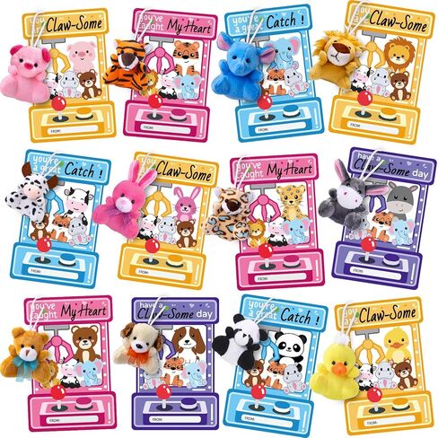 JOICEE 24 Pack Valentines Day Gift Cards with Mini Plush Animals Toys, Cute Mini Animals Plush Keychain Toy Set Exchange Cards Gifts for Kids Boys Girls Party Favors School Classroom Prizes Rewards in Kuwait