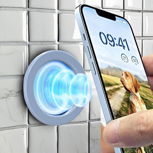 حامل هاتف مثبت على الحائط من 3 قطع لهاتف Magsafe iPhone 17 16 15 14 13 12 Air Pro Max Plus mini، حامل هاتف دش مغناطيسي مثبت على الحائط، ملصق حامل حلقة مغناطيسية للمطبخ/الحمام/السيارة/المرآة، أسود in Kuwait