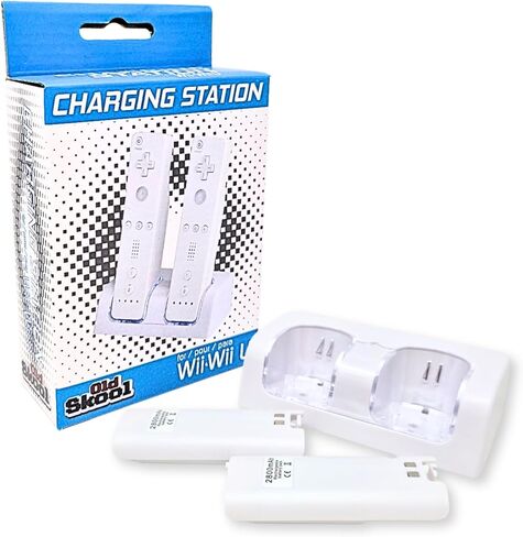 Old Skool Wii Dual Charging Station w/ 2 Rechargeable Batteries & LED Lights for Wii Remote Control in Saudi Arabia