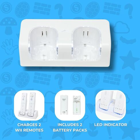 Old Skool Wii Dual Charging Station w/ 2 Rechargeable Batteries & LED Lights for Wii Remote Control in Saudi Arabia