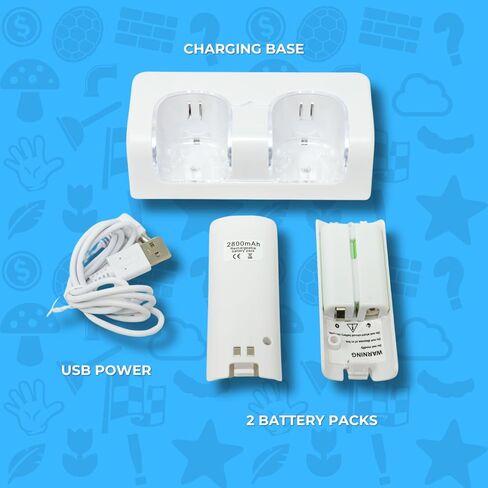 Old Skool Wii Dual Charging Station w/ 2 Rechargeable Batteries & LED Lights for Wii Remote Control in Saudi Arabia