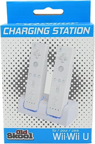 Old Skool Wii Dual Charging Station w/ 2 Rechargeable Batteries & LED Lights for Wii Remote Control in Saudi Arabia