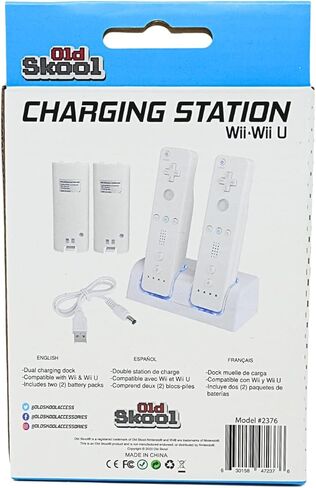 Old Skool Wii Dual Charging Station w/ 2 Rechargeable Batteries & LED Lights for Wii Remote Control in Saudi Arabia