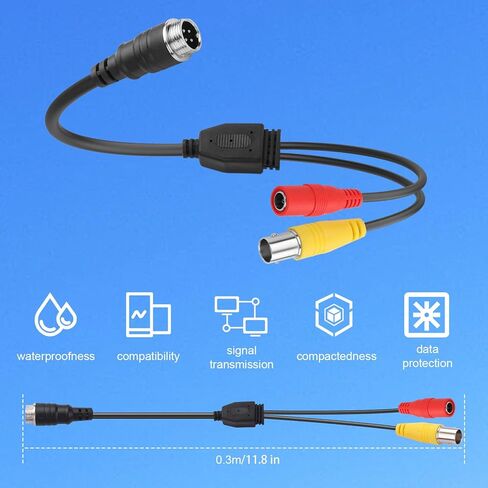 M12 4-Pin ذكر الطيران إلى BNC+ DC محول موصل أنثى، نظام مراقبة CCTV، كابل فيديو محول الكاميرا لكاميرا احتياطية للسيارة 11.8 بوصة (4-Pin ذكر الطيران إلى BNC+DC أنثى) in Kuwait