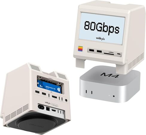 قاعدة تثبيت M5 Retro لجهاز Mac mini M4، شاشة HD 5 بوصات، حاوية M.2 NVMe SSD بسرعة 10 جيجابت في الثانية، قارئ SD/Micro SD 4.0، 4*USB-A 1*USB-C بسرعة 10 جيجابت في الثانية، مقبس سماعة أذن مقاس 3.5 ملم، in Kuwait