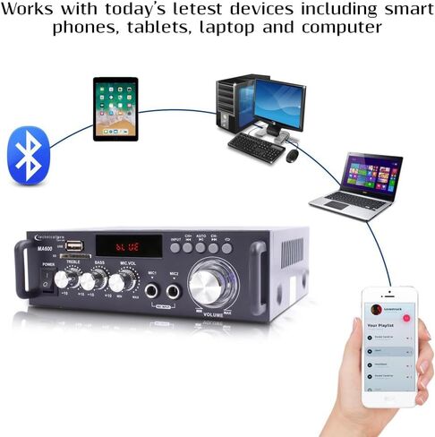Home Theater System Kit – 2 Channel, 600 Watts Bluetooth Amplifier w/ 2 Qty of 6.5" Framed Ceiling Speakers 200W Each, 50 ft Speaker Wire & Remote Perfect for Home, Restaurant Use by Technical Pro in Saudi Arabia