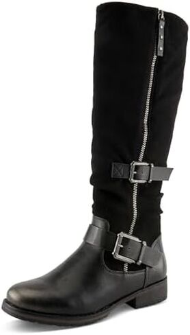 PATRIZIA Women's MISDREAVUS Tall Boots with Metallic Burnished Finish, Buckle Accents, and Comfortable Fit in Saudi Arabia