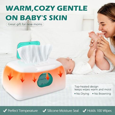 Baby Wipe Warmer with 16-Level Precision Heating, Portable USB-Powered Wet Wipe Warmer, Auto-Lift Spring Wet Wipes Dispenser, Gentle 45°-60° Diaper Wipes Warmer for Diaper Changes, Home & Travel Use in Saudi Arabia