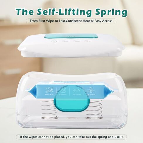 Baby Wipe Warmer with 16-Level Precision Heating, Portable USB-Powered Wet Wipe Warmer, Auto-Lift Spring Wet Wipes Dispenser, Gentle 45°-60° Diaper Wipes Warmer for Diaper Changes, Home & Travel Use in Saudi Arabia