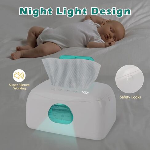 Baby Wipe Warmer with 16-Level Precision Heating, Portable USB-Powered Wet Wipe Warmer, Auto-Lift Spring Wet Wipes Dispenser, Gentle 45°-60° Diaper Wipes Warmer for Diaper Changes, Home & Travel Use in Saudi Arabia