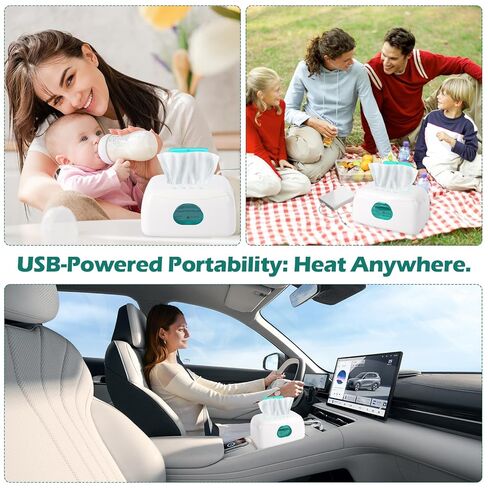 Baby Wipe Warmer with 16-Level Precision Heating, Portable USB-Powered Wet Wipe Warmer, Auto-Lift Spring Wet Wipes Dispenser, Gentle 45°-60° Diaper Wipes Warmer for Diaper Changes, Home & Travel Use in Saudi Arabia