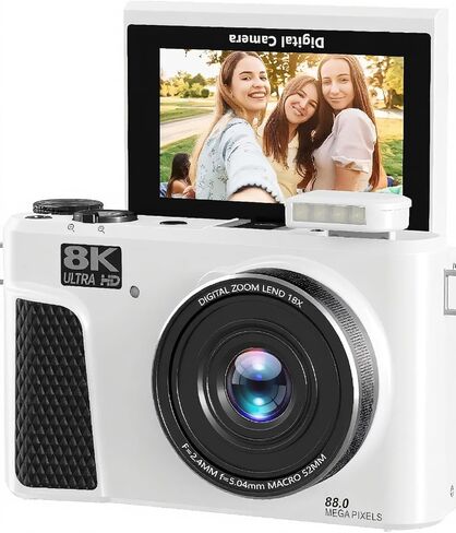 كاميرا رقمية PUSOKEI 8K للتصوير الفوتوغرافي، كاميرا تسجيل فيديو بدقة 88 ميجابكسل مع شاشة قلاب 3 بوصات 180 درجة، تكبير 18X، تركيز تلقائي، عدسة زاوية واسعة، كاميرات واي فاي بدون مرآة مع بطاقة 32 جيجابايت، بطاريتان (أسود) in Saudi Arabia