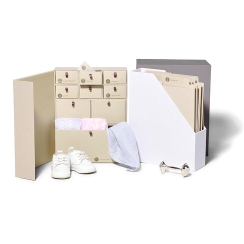 Savor I Baby Deluxe Box | Acid-Free Newborn Keepsake & Memory Organizer with 52 Labels, 9 Drawers, 8 File Folders | Gift for Pregnancy, Gift for Mom & Baby Shower, Slate, No Customization in Saudi Arabia