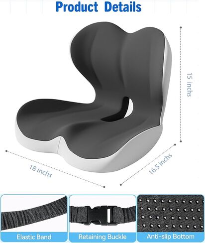 Seat Cushion for Long Sitting Office Worker, Memory Foam Chair Cushion for Car, Truck, Home Chair & Office Seat L-Shaped Ergonomic Design(Black Gray) in Kuwait