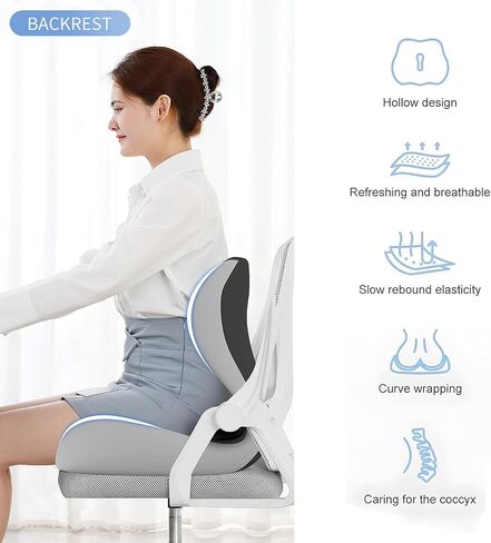 Seat Cushion for Long Sitting Office Worker, Memory Foam Chair Cushion for Car, Truck, Home Chair & Office Seat L-Shaped Ergonomic Design(Black Gray) in Kuwait