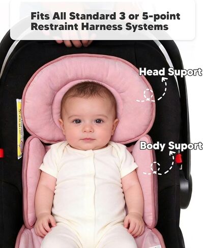 Infant Car Seat Insert for Newborn Girls Boys, 3 in 1 Reversible Cushion for Carseat with Strap Pads Buckle Cover Extra Soft Carseat Support Pad for All Season, Pink in Saudi Arabia