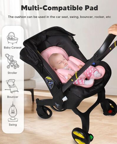 Infant Car Seat Insert for Newborn Girls Boys, 3 in 1 Reversible Cushion for Carseat with Strap Pads Buckle Cover Extra Soft Carseat Support Pad for All Season, Pink in Saudi Arabia