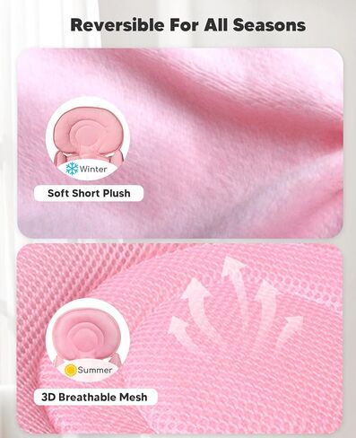 Infant Car Seat Insert for Newborn Girls Boys, 3 in 1 Reversible Cushion for Carseat with Strap Pads Buckle Cover Extra Soft Carseat Support Pad for All Season, Pink in Saudi Arabia