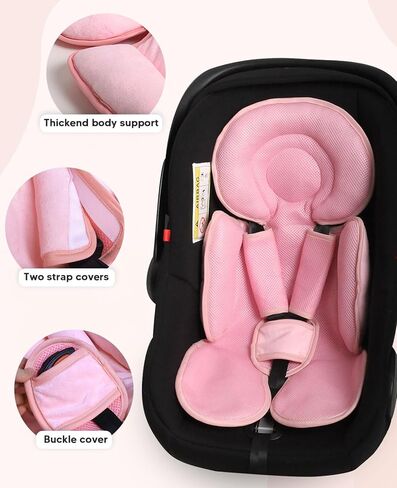 Infant Car Seat Insert for Newborn Girls Boys, 3 in 1 Reversible Cushion for Carseat with Strap Pads Buckle Cover Extra Soft Carseat Support Pad for All Season, Pink in Saudi Arabia