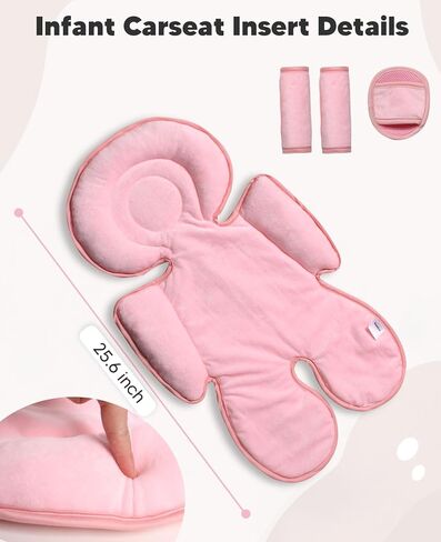 Infant Car Seat Insert for Newborn Girls Boys, 3 in 1 Reversible Cushion for Carseat with Strap Pads Buckle Cover Extra Soft Carseat Support Pad for All Season, Pink in Saudi Arabia