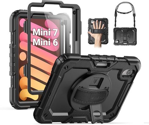 SEYMAC Case for iPad Pro 13 Inch M5 2025 / M4 2024, Heavy Duty Shockproof Protective Case with Screen Protector, 360° Rotating Stand, Hand/Shoulder Strap and Pen Holder, Black in Saudi Arabia