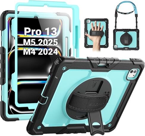 حافظة SEYMAC لجهاز iPad Pro 13 بوصة M5 2025 / M4 2024، حافظة واقية شديدة التحمل مقاومة للصدمات مع واقي شاشة، حامل دوار 360 درجة، حزام اليد/الكتف وحامل قلم، أسود in Kuwait