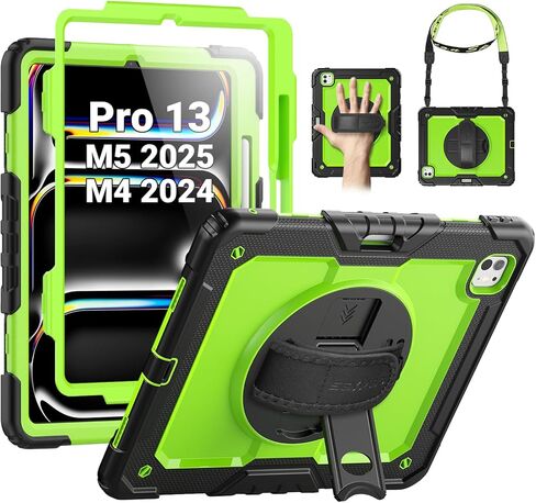 حافظة SEYMAC لجهاز iPad Pro 13 بوصة M5 2025 / M4 2024، حافظة واقية شديدة التحمل مقاومة للصدمات مع واقي شاشة، حامل دوار 360 درجة، حزام اليد/الكتف وحامل قلم، أسود in Kuwait