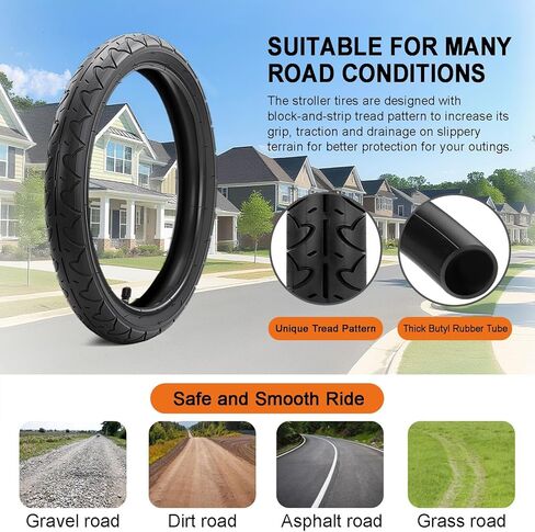 Rear 16x1.75/2.125 Stroller Tires and Tubes - 2Sets 16" Inner & Outer Tires Replacements for 3-Wheel Jogging Strollers, Compatible with BOB Revolution SE/Pro/Flex/SU/Ironman, Single & Double Models in Saudi Arabia