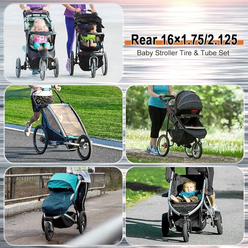 Rear 16x1.75/2.125 Stroller Tires and Tubes - 2Sets 16" Inner & Outer Tires Replacements for 3-Wheel Jogging Strollers, Compatible with BOB Revolution SE/Pro/Flex/SU/Ironman, Single & Double Models in Saudi Arabia