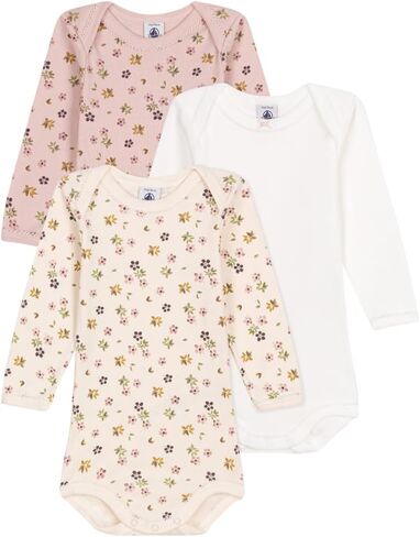Petit Bateau Baby Girl 3 Pack LS Floral and Solid Bodysuits SIZES 3-24 MONTHS in Saudi Arabia