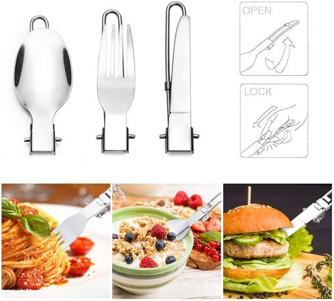 Peidesi Camping Cookware Mess Kit، مجموعة أواني ومقالي موقد التخييم المحمولة، حلقة تسلق، سكين قابل للطي، طقم ملعقة شوكة، حقيبة شبكية للحمل، لحقائب الظهر in Kuwait