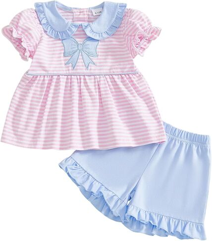 Toddler Girl Summer Clothes Short Sleeve Dress Tops Baby Shorts Smocked Outfits Cute Girls Outfit in Saudi Arabia