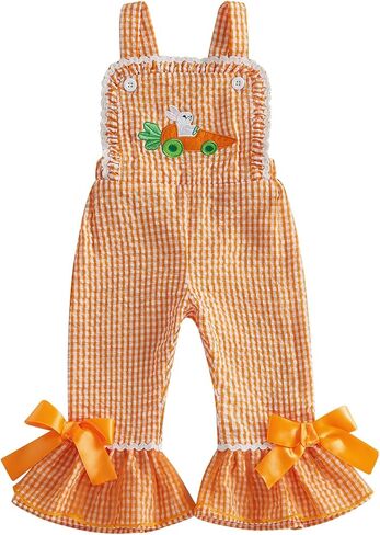 Honganda Toddler Baby Girl Valentine's Day Outfit Overalls Love Romper Striped Bell Bottom Suspender Jumpsuit with Bowknot in Saudi Arabia