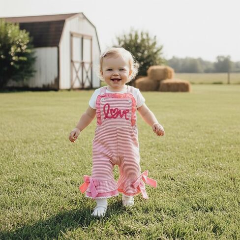 Toddler Baby Girl​ Valentines Day Outfit Heart Embroidered Letter Sleeveless Jumpsuit Bell Bottoms Pants Overalls in Saudi Arabia