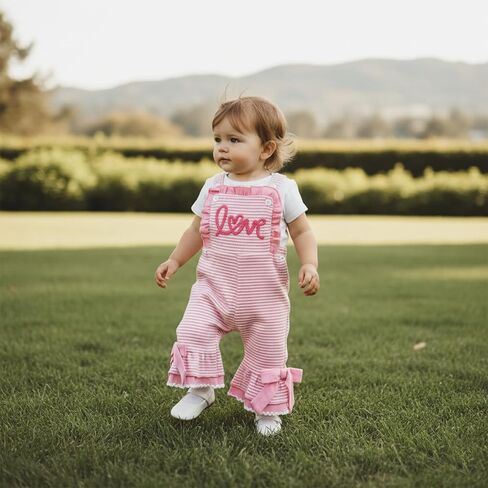 Toddler Baby Girl​ Valentines Day Outfit Heart Embroidered Letter Sleeveless Jumpsuit Bell Bottoms Pants Overalls in Saudi Arabia